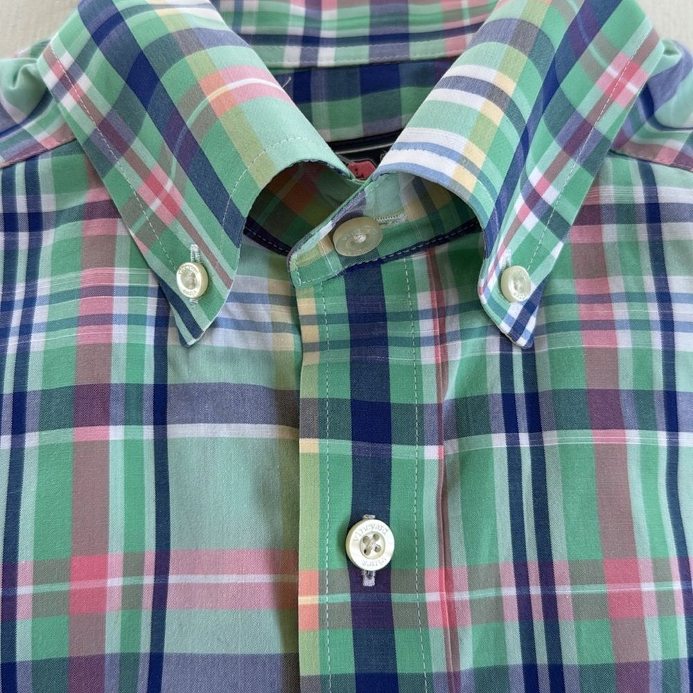 VINEYARD VINES SLIM FIT TUCKER SHIRT PLAID BRIGHT PASTEL PREPPY COTTON MEN'S XS